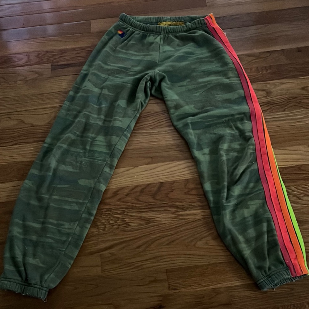 Aviator Nation 4 neon stripe camouflage sweatpants .